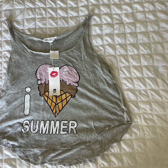 Wildfox Gray I love Summer Ice Cream  Sleeveless Tank Top - Picture 3 of 7
